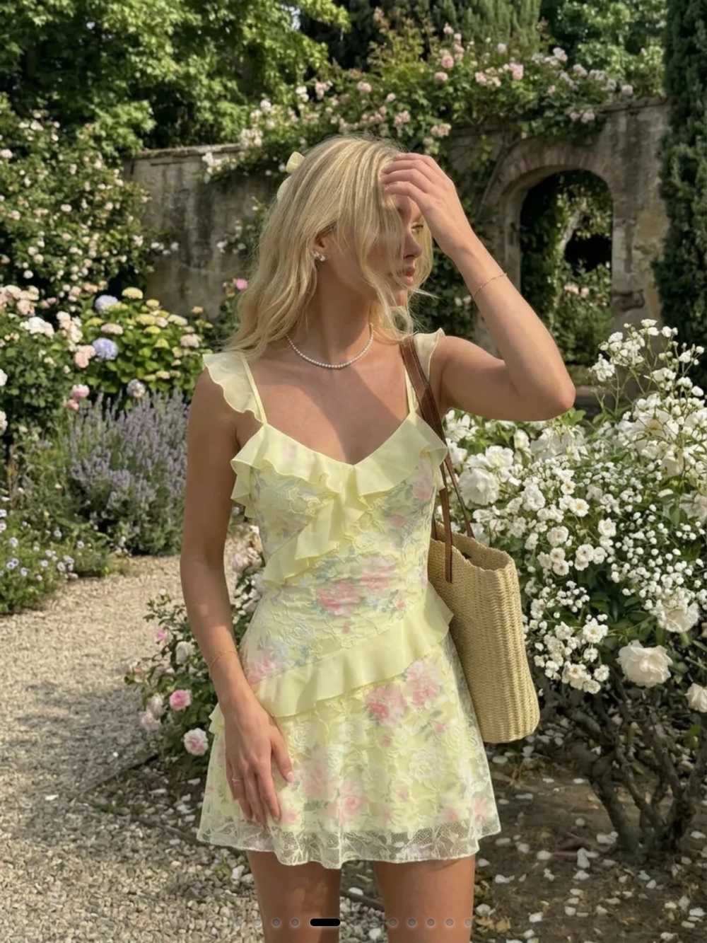 Cider Yellow Floral Ruffle Mini Dress